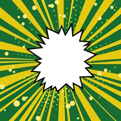 Olive background with a white blank space in the middle depicting a cartoon explosion with yellow rays and stars. The style is comic book vector