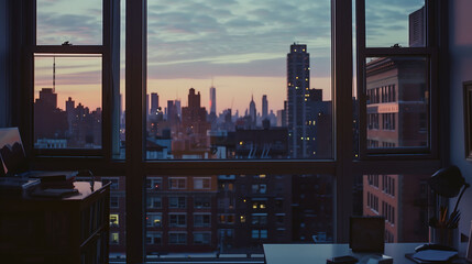 Twilight Tranquility - Serene Cityscape from a High-rise Window
