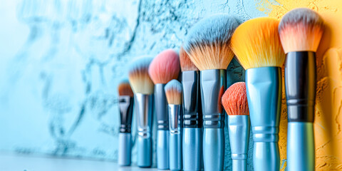 Fototapeta premium Colorful Art Brushes on Vibrant Paint Background.