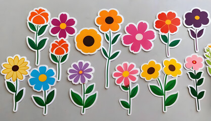 different types of flowers separated sticker