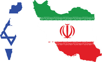 Map of Israel and Iran with national flag