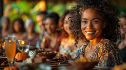  A joyful photograph of a multiethnic family gathering for a celebration or meal, with members of different cultural backgrounds coming together in love and unity - obrazy, fototapety, plakaty