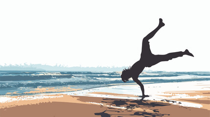 Fototapeta na wymiar Silhouette of person doing cartwheel on beach vector