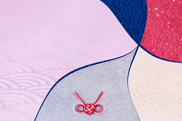 カラフルな和紙と青海波模様物和紙と水引のデザイン（ピンク、赤、シルバーなど）