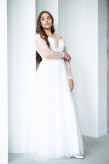 Fototapeta na wymiar young beautiful woman bride in wedding dress