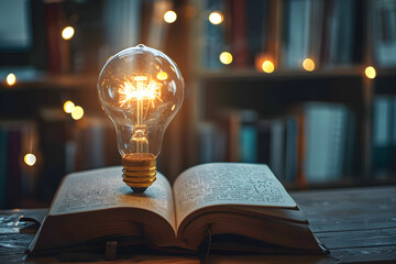 World intellectual property day and education concept with innovative light bulb on book with doodle. - obrazy, fototapety, plakaty