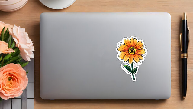 laptop top in flower sticker