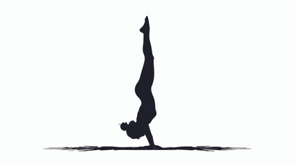 Silhouette of person doing handstand on yogmat vector