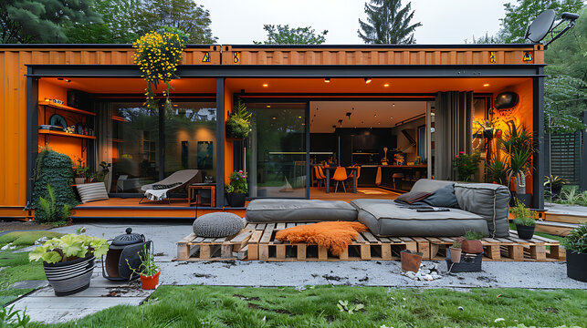 Photo de maison multicolore fabriqu&eacute;e &agrave; partir de container