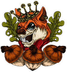 Colorful hand drawn illustrations Squirrel head and hazelnuts on a transparent background