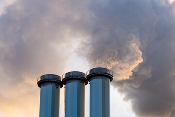 Chimneys of the combined heat and power plant in Dresden, Germany