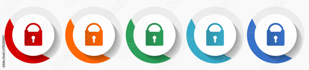 Aufkleber Padlock, security vector icon set, flat icons for logo design, webdesign and mobile applications, colorful round buttons
