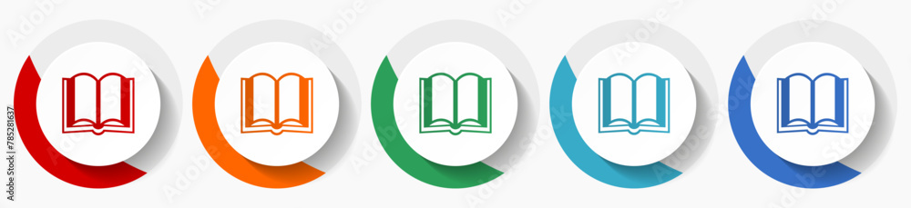 Poster Book vector icon set, flat icons for logo design, webdesign and mobile applications, colorful round buttons