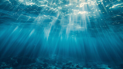 Beautiful blue ocean surface seen from underwater  - obrazy, fototapety, plakaty
