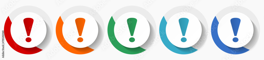 Fototapete Exclamation sign vector icon set, flat icons for logo design, webdesign and mobile applications, colorful round buttons