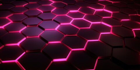 Pink dark 3d render background with hexagon pattern  - obrazy, fototapety, plakaty