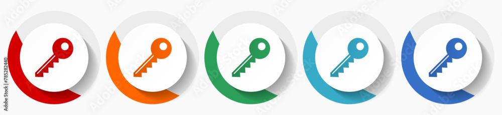 Aufkleber Key vector icon set, flat icons for logo design, webdesign and mobile applications, colorful round buttons