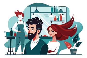 Graceful Silhouette Vector Illustration Stylish Hair Salon for Men and Women white background 
