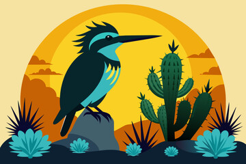 Obraz premium kingfisher cactus vector silhouette 