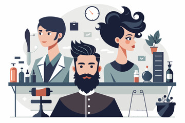 Graceful Silhouette Vector Illustration Stylish Hair Salon for Men and Women white background 