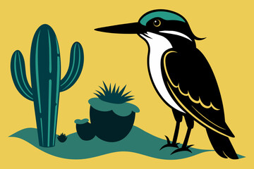 kingfisher cactus vector silhouette 