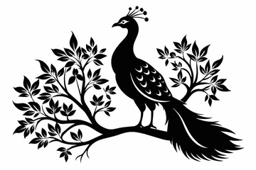 Captured a  Captured a Peacock bird on a tree. silhouette  black on white background  bird on a tree