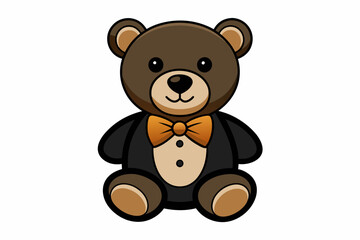 Classic teddy bear toy with a bow tie silhouette on white background