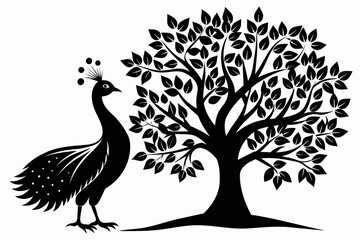 Captured a  Captured a Peacock bird on a tree. silhouette  black on white background  bird on a tree