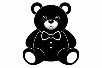 Classic teddy bear toy with a bow tie silhouette on white background