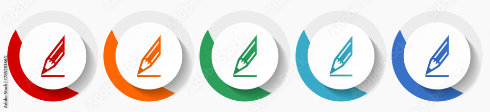 Aufkleber pencil vector icon set, flat icons for logo design, webdesign and mobile applications, colorful roun