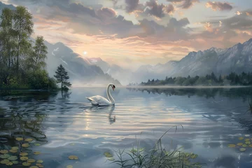 Schilderijen op glas swan on the lake © Natural beauty 
