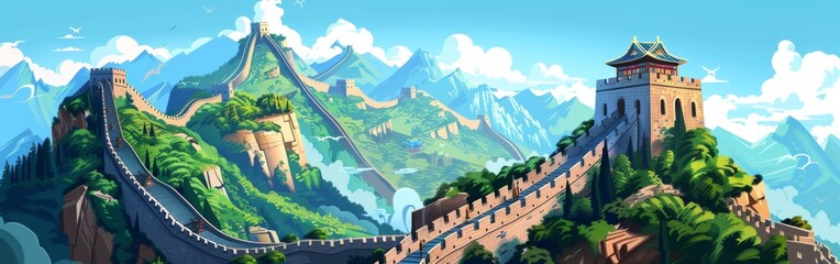 A beautiful mountain range with a wall in the middle
