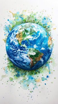 Planet Earth in watercolor drawn on a white background.