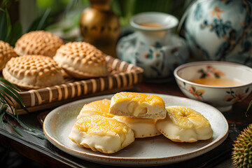 Durian Cake, arepas food, bakery, casual snacks