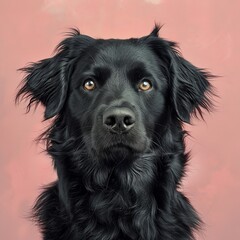 Close Up of Black Dog With Pink Background