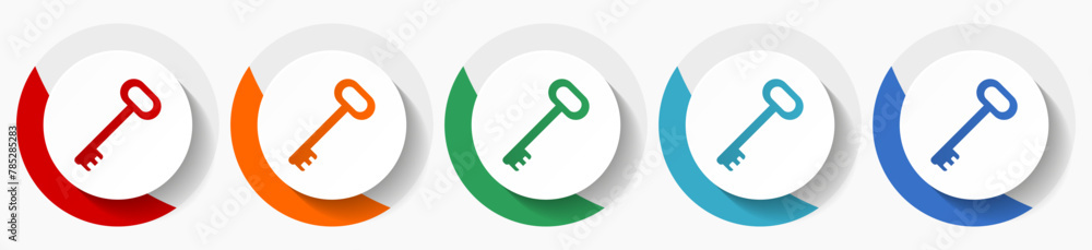 Aufkleber Key vector icon set, flat icons for logo design, webdesign and mobile applications, colorful round buttons