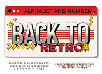Stylized retro font and alphabet 90's, 80's. Vector Retro Alphabet Design with numbers and symbols.