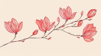   A branch with red blooms against a light pink backdrop, framed by a white rectangle in its center