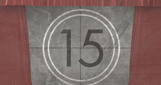 Fototapeta Image of movie vintage countdown in circle over brown curtains