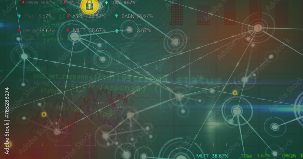 Poster image of padlock icon over network of connections and data processing on blue background