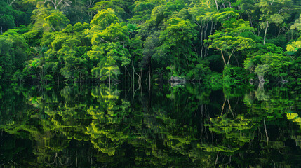 Fototapeta na wymiar Beautiful Reflection of the Amazon Jungle on Water
