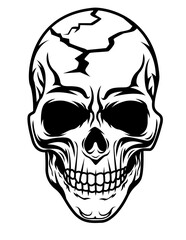 Human Skull Head | Skeletal Head | Skull | Human Head | Skeleton | Dead Remains | Cracked Head Skull | Halloween | Original Illustration | Vector and Clipart | Cutfile and Stencil