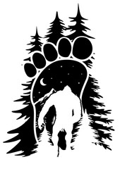 Big Foot Scene | Big Foot | Camp Life | Camping Scene | Forest Hide and Seek | Camper Monster | Sasquatch | Yeti | Original Illustration | Vector and Clipart | Cutfile and Stencil