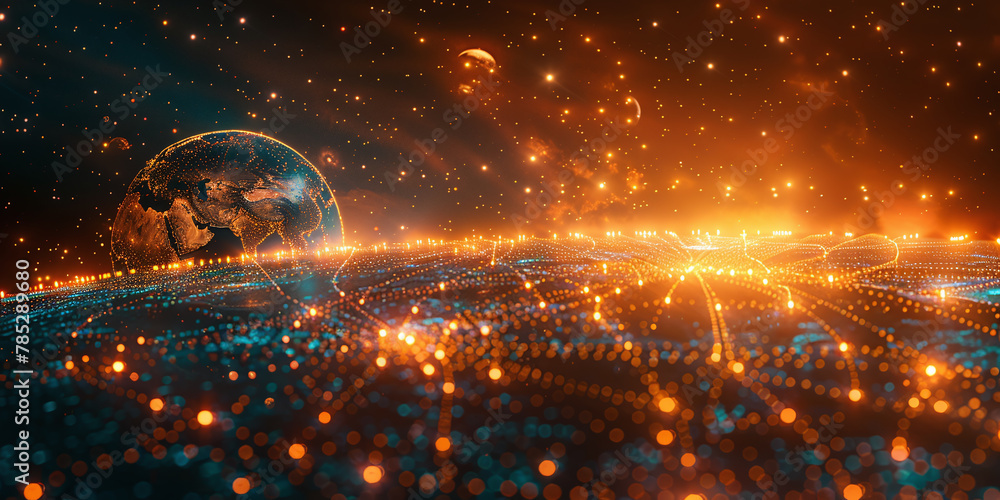 Poster illuminated earth: a map of telecom networks and global business connections