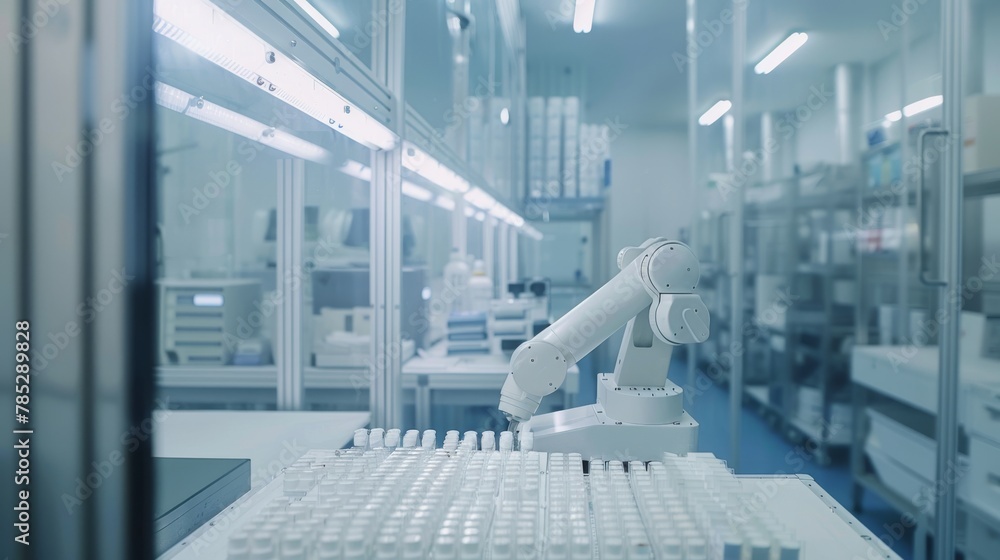 Aufkleber automated robotics arm working in a high-tech pharmaceutical lab