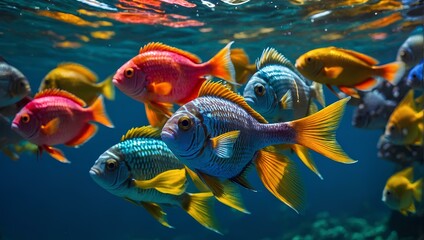 A group of colorful fish swimming in a wonderful coral reef