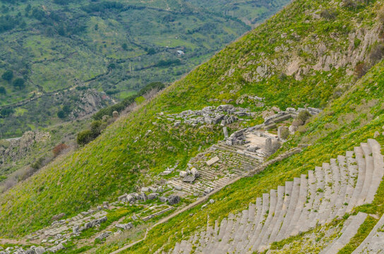 Theatre of Pergamon and Temple of Dionysus ruins in Bergama (Izmir province, Turkiye)