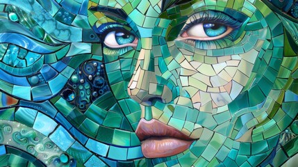 Stunning mosaic art depicting a woman's face with vivid colors and intricate details