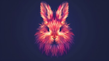   A digital image of a rabbit's head in pink and orange hues against a dark backdrop, framed by a black border