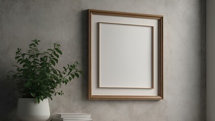 mockup frame poster.  Blank frame hanging on the wall with Modern interior Room design in 3D render. illustration generative ai
